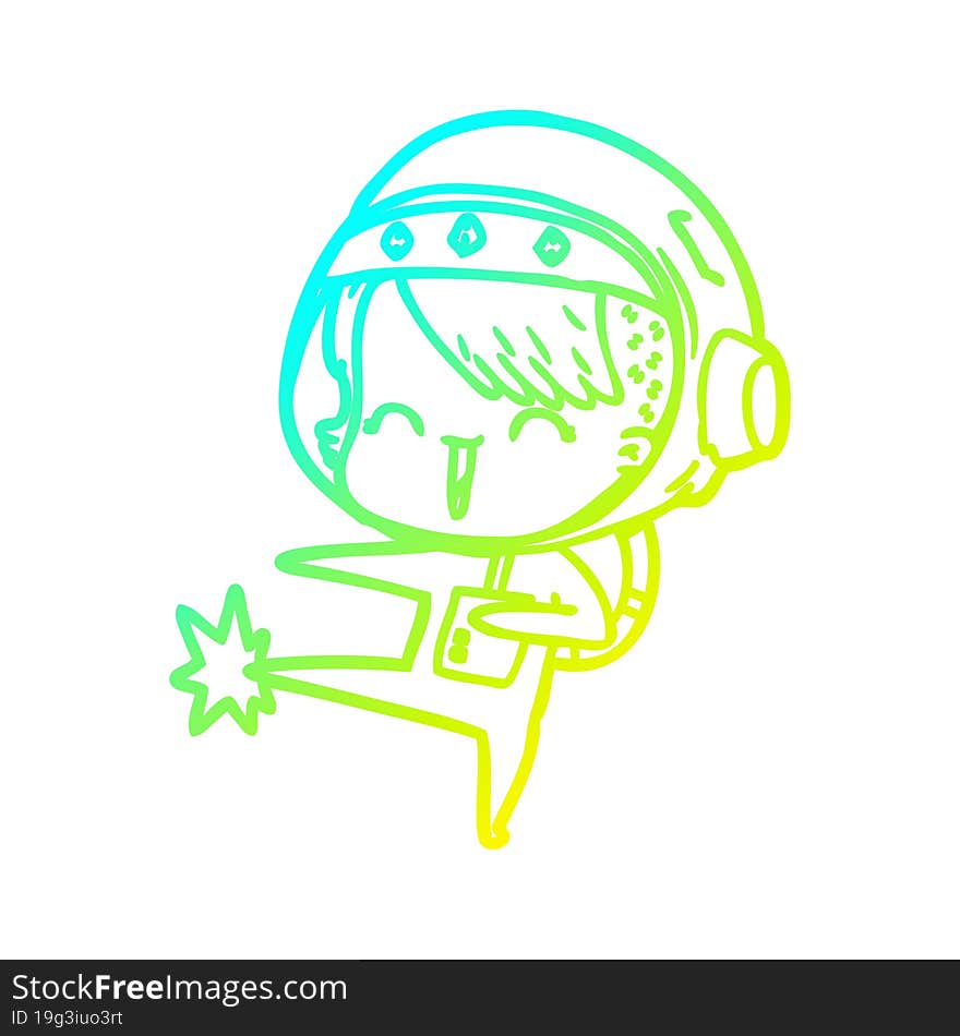 cold gradient line drawing happy cartoon space girl kicking