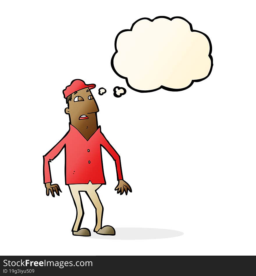 cartoon shocked man with thought bubble