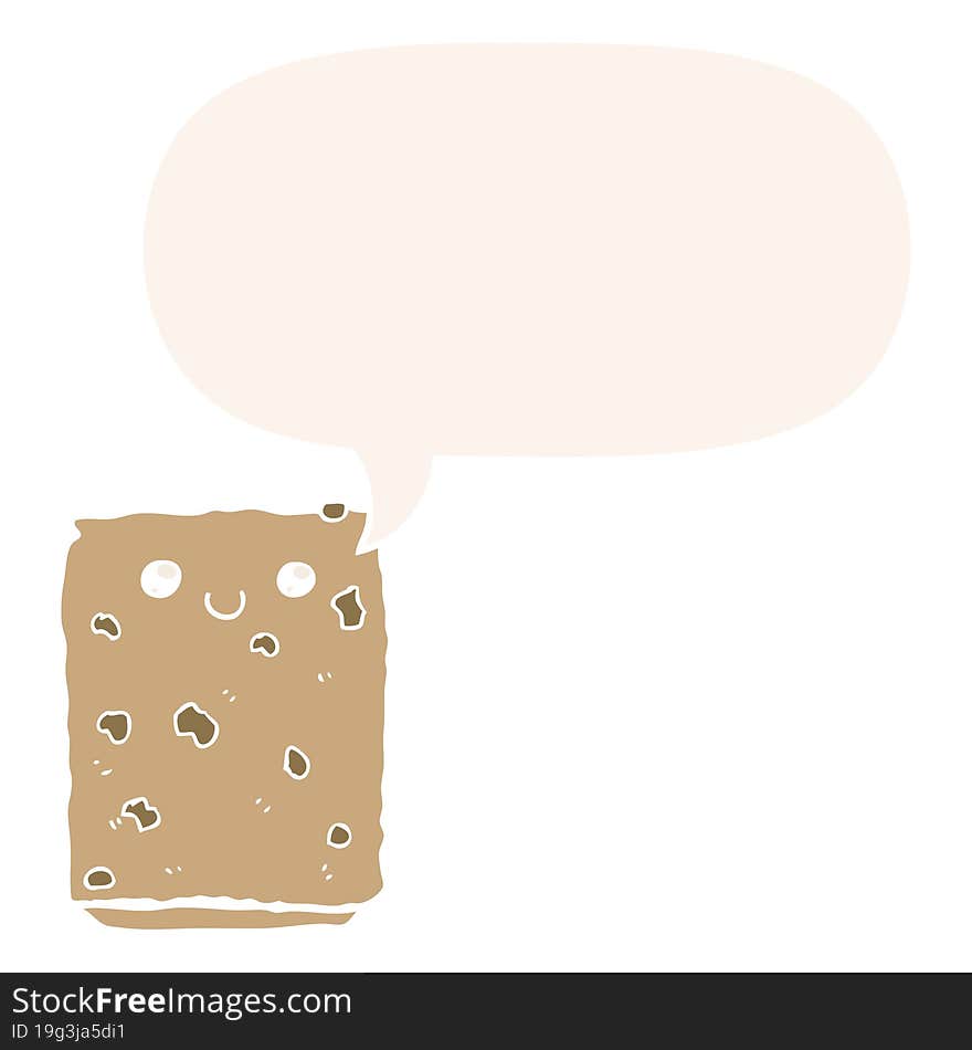 Cartoon Biscuit And Speech Bubble In Retro Style