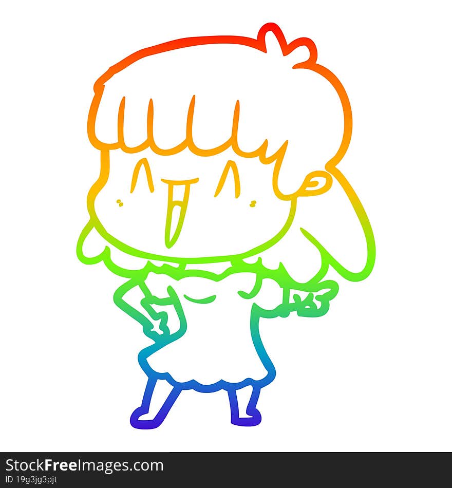 rainbow gradient line drawing of a cartoon woman