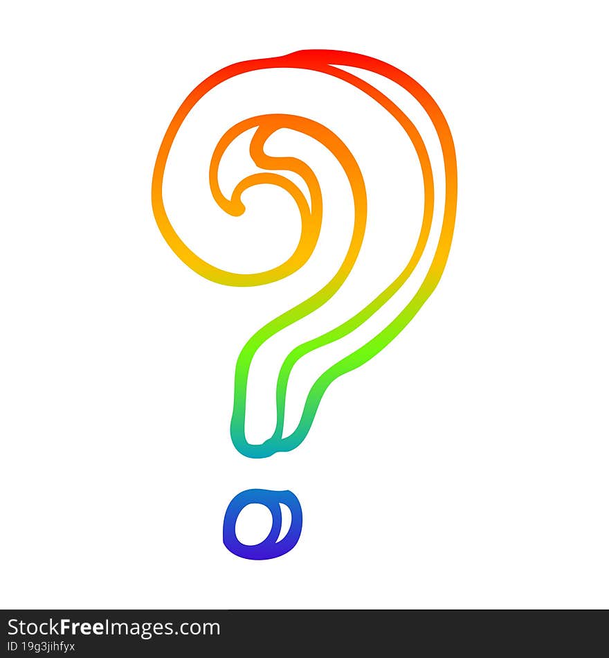 Rainbow Gradient Line Drawing Cartoon Question Mark