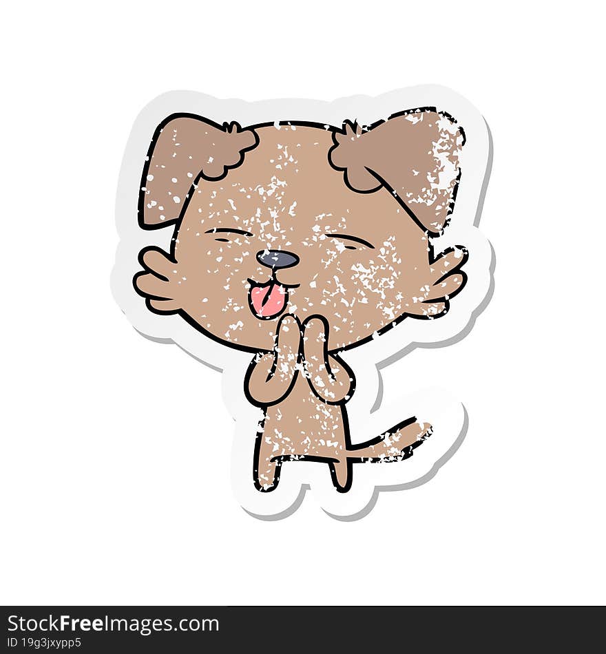 Distressed Sticker Of A Cartoon Dog Sticking Out Tongue