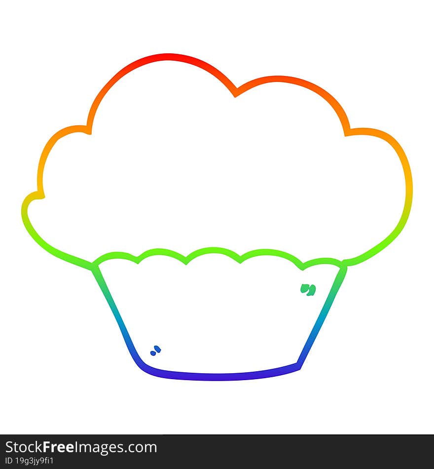 rainbow gradient line drawing of a cartoon cupcake