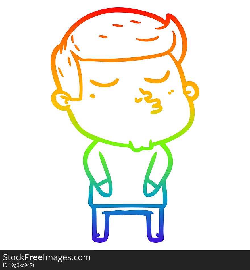 rainbow gradient line drawing of a cartoon model guy pouting