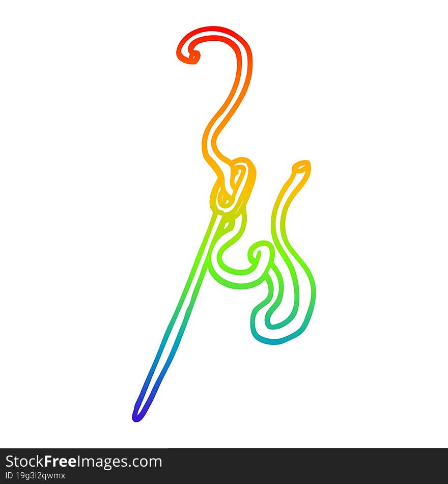 rainbow gradient line drawing cartoon needle and thread