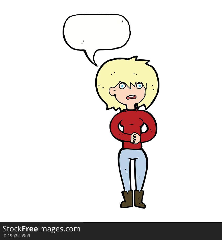 cartoon worried woman with speech bubble