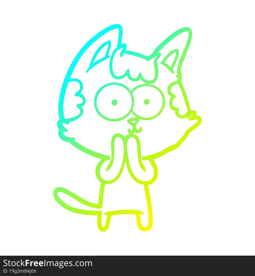 cold gradient line drawing of a happy cartoon cat