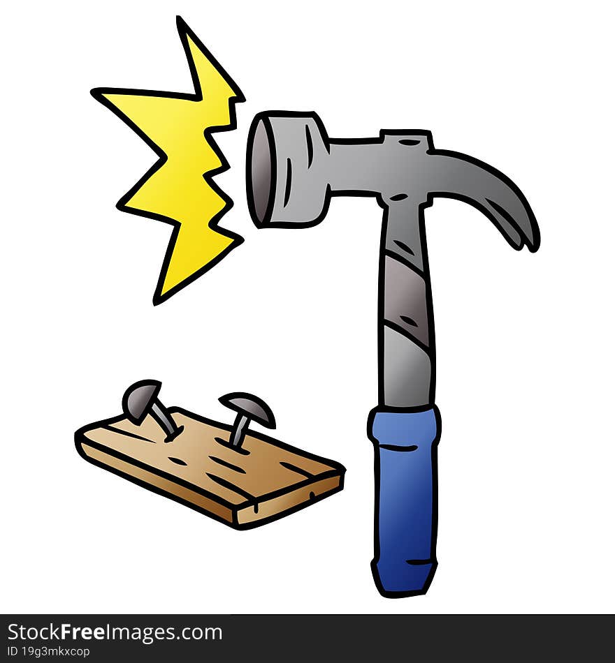 hand drawn gradient cartoon doodle of a hammer and nails