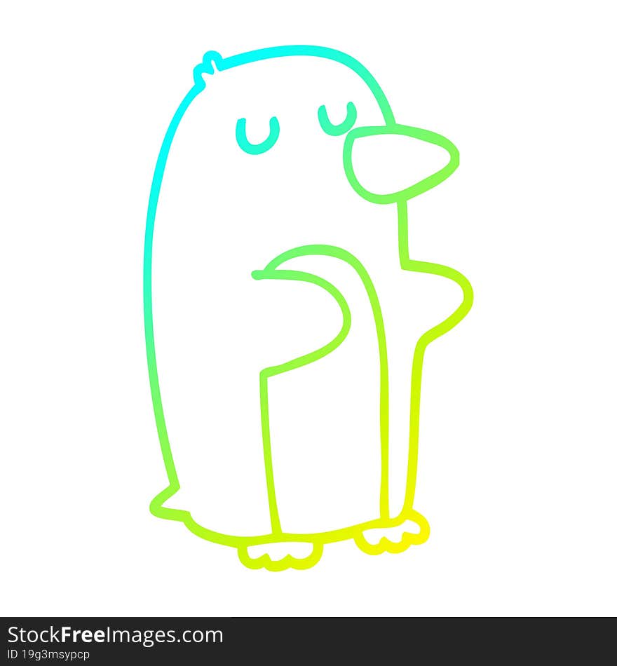 Cold Gradient Line Drawing Cartoon Penguin