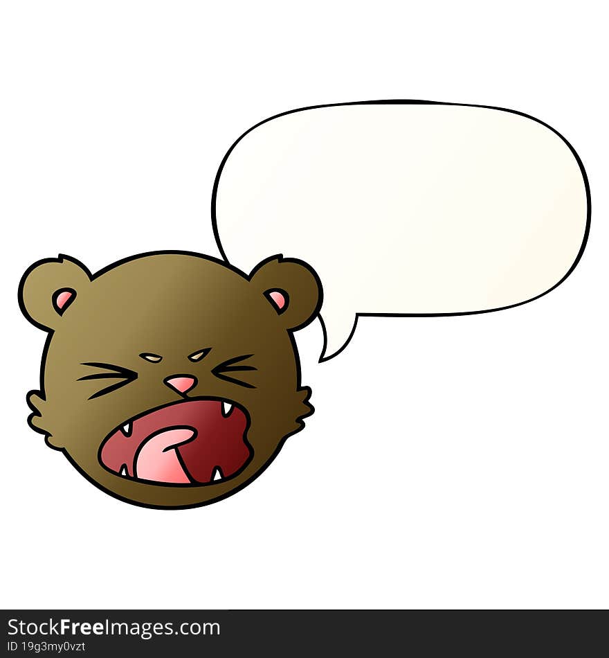 cute cartoon teddy bear face and speech bubble in smooth gradient style