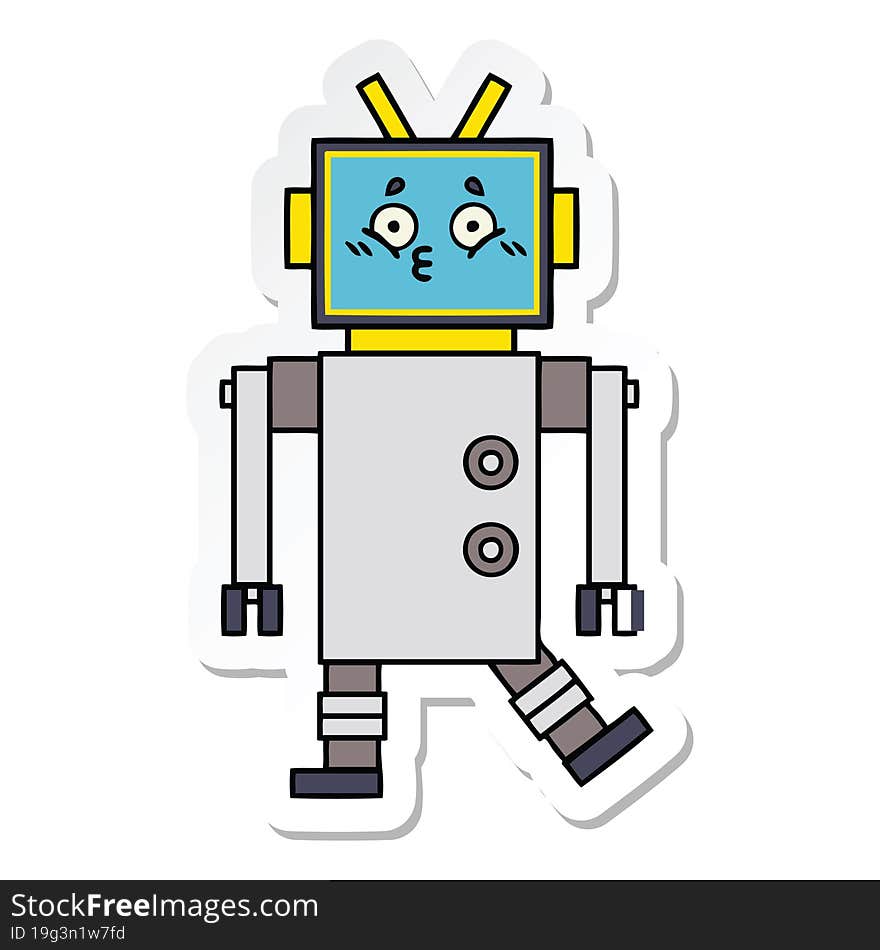 Sticker Of A Cute Cartoon Robot