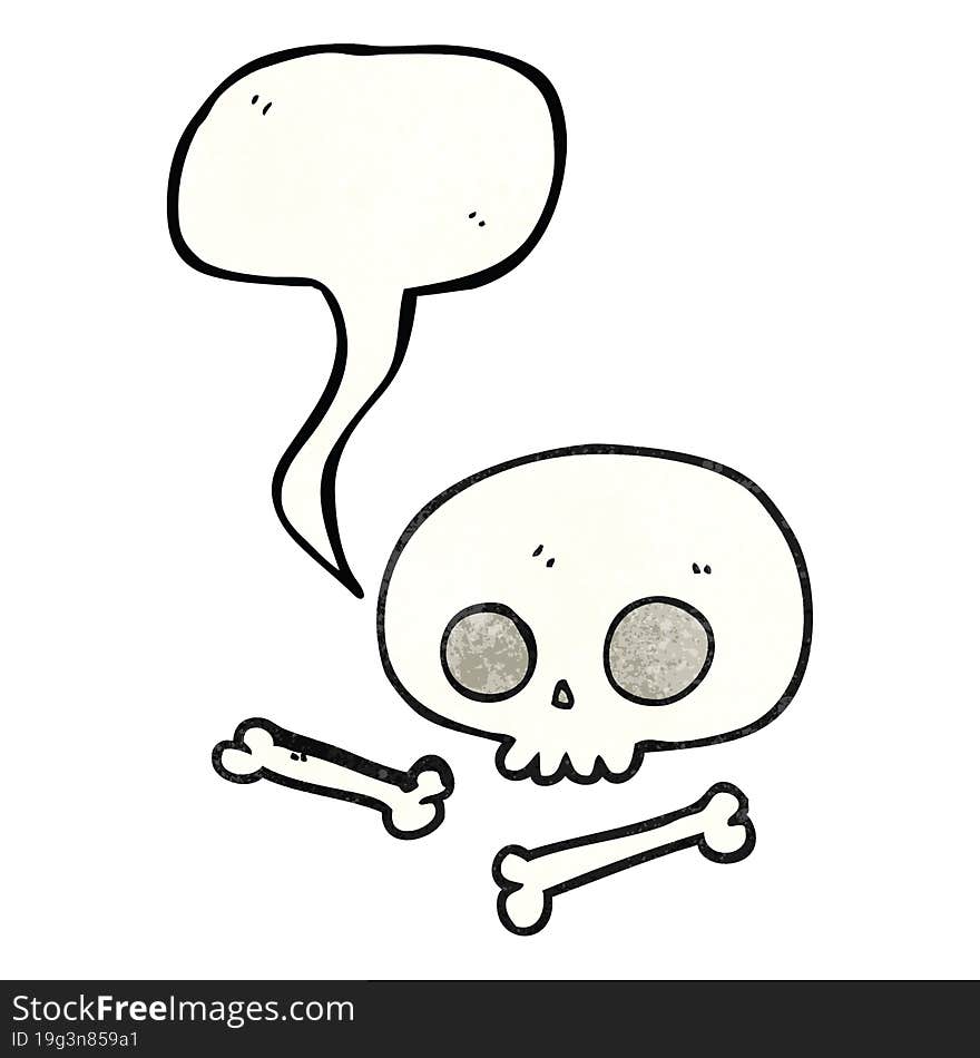 speech bubble textured cartoon skull and bones