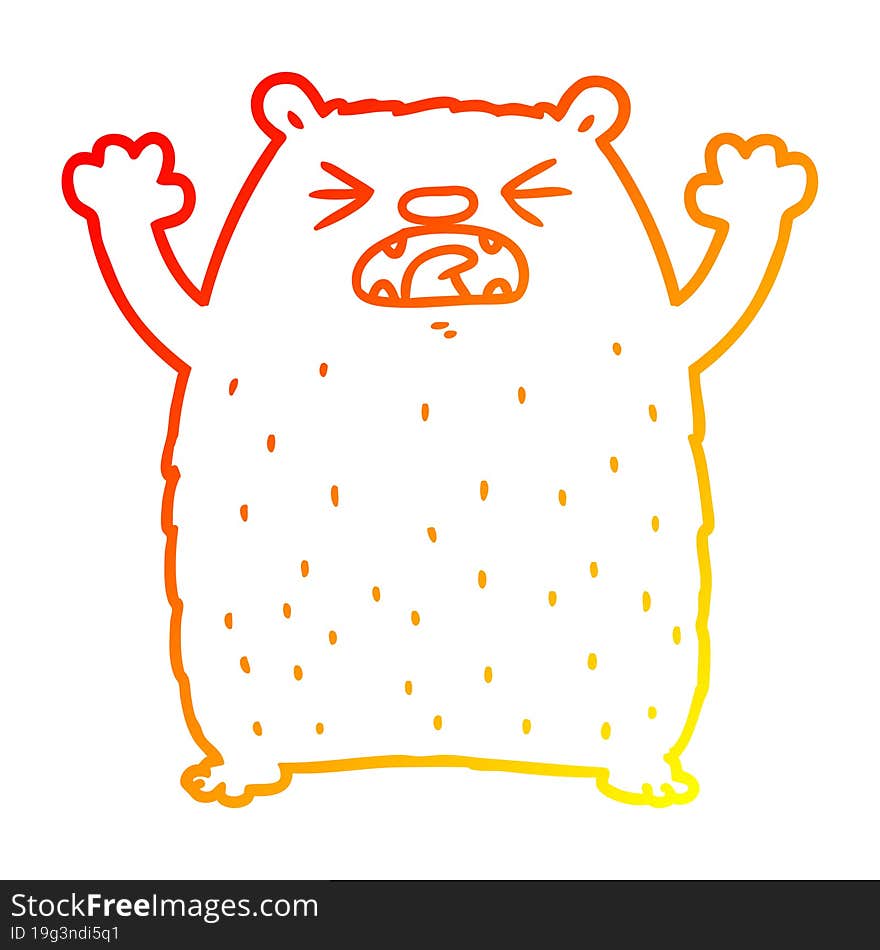 Warm Gradient Line Drawing Cartoon Polar Bear Roaring