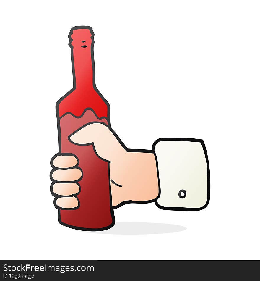 cartoon hand holding bottle of wine