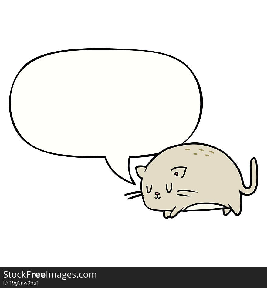 Cute Fat Cartoon Cat And Speech Bubble