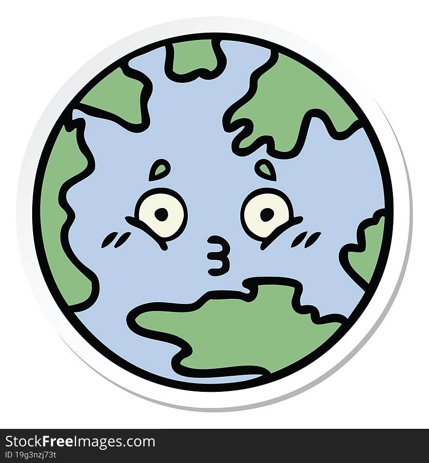 sticker of a cute cartoon planet earth