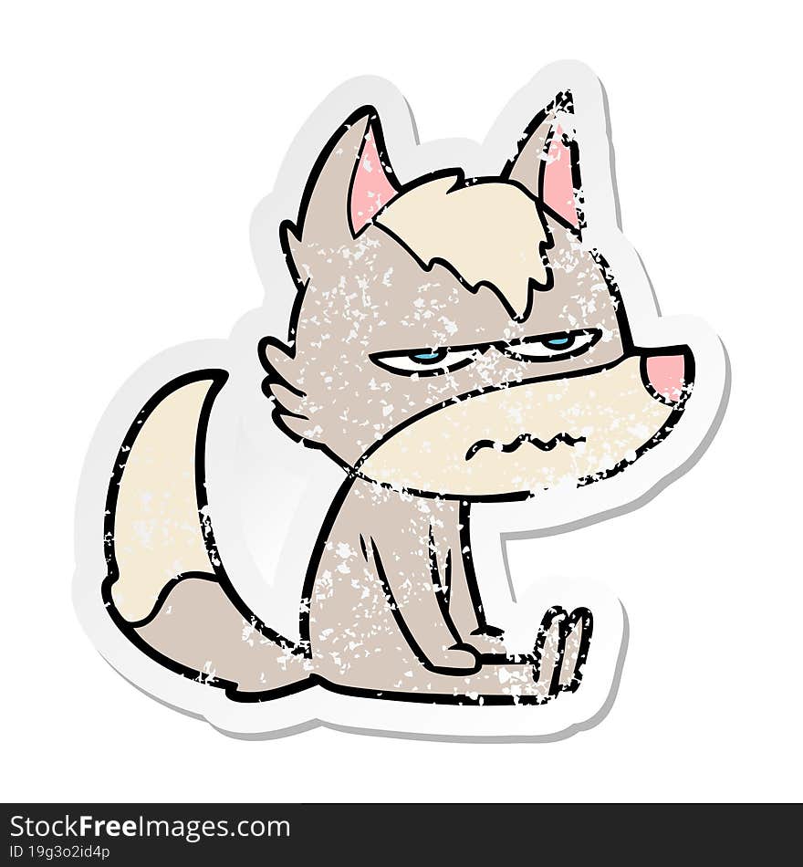 distressed sticker of a cartoon annoyed wolf