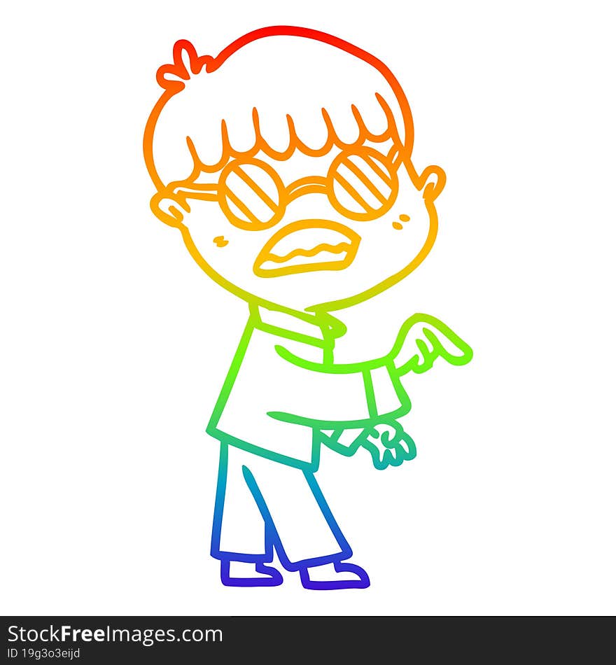 rainbow gradient line drawing of a cartoon boy wearing spectacles