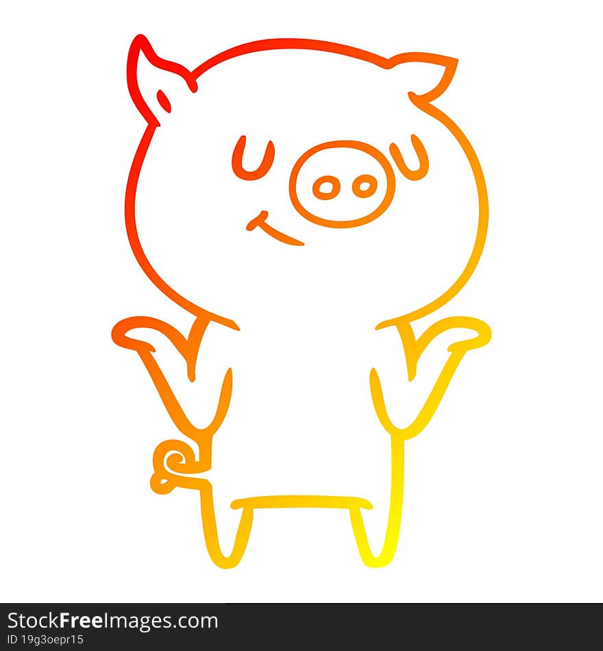 warm gradient line drawing of a happy cartoon pig