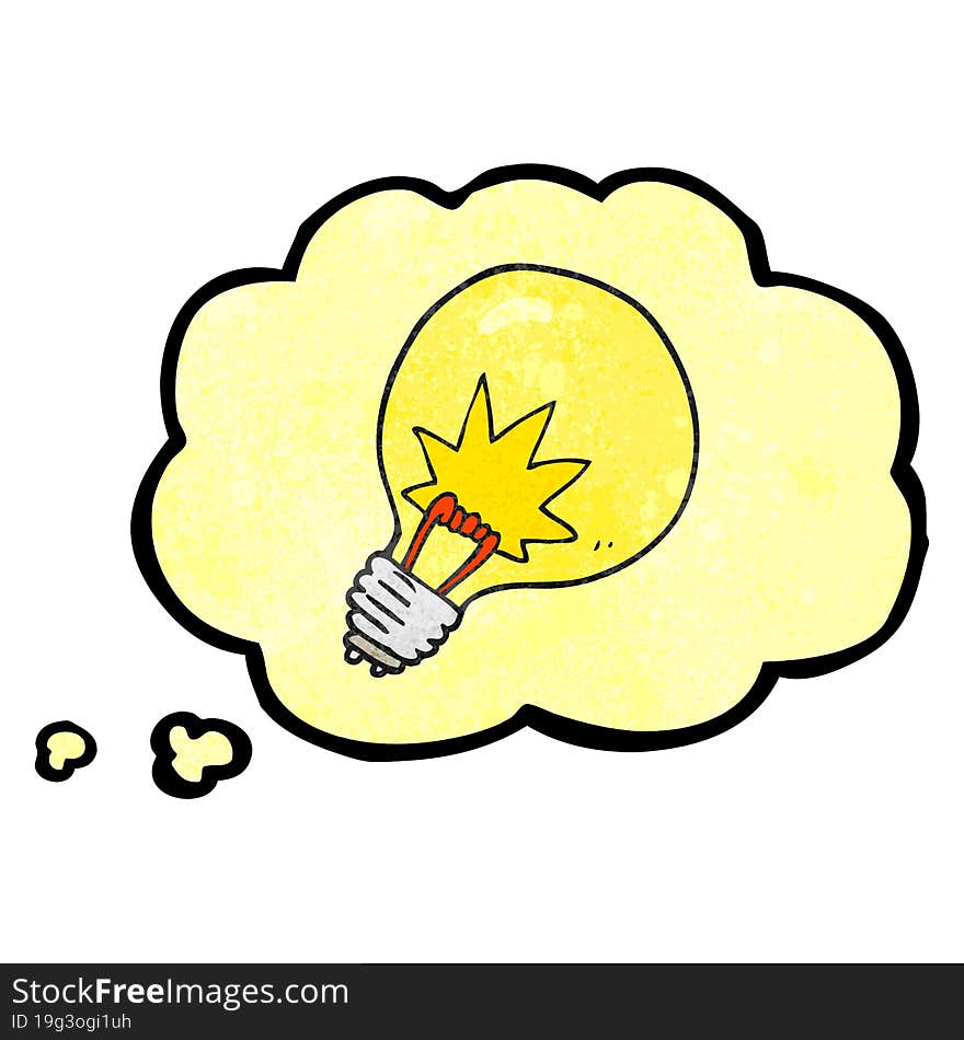 freehand drawn thought bubble textured cartoon light bulb