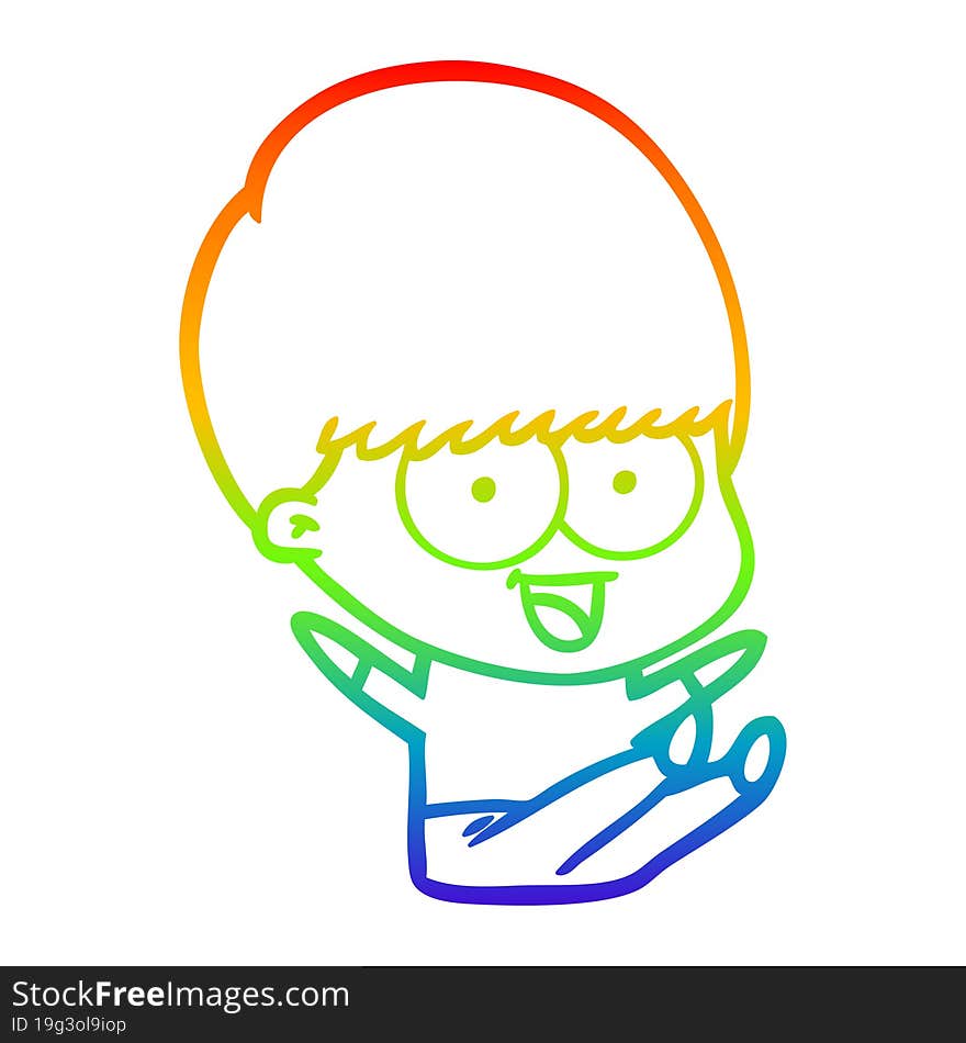 rainbow gradient line drawing of a happy cartoon boy