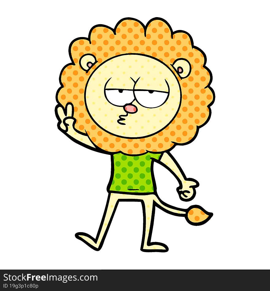 cartoon bored lion waving. cartoon bored lion waving