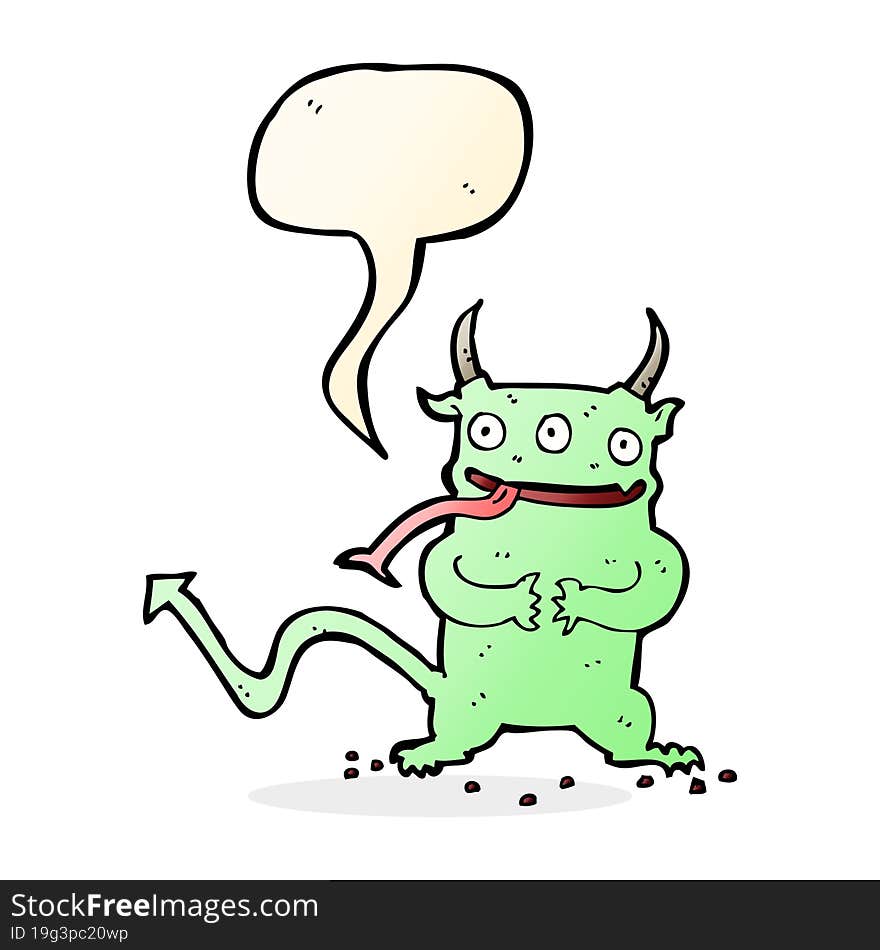 cartoon little demon with speech bubble