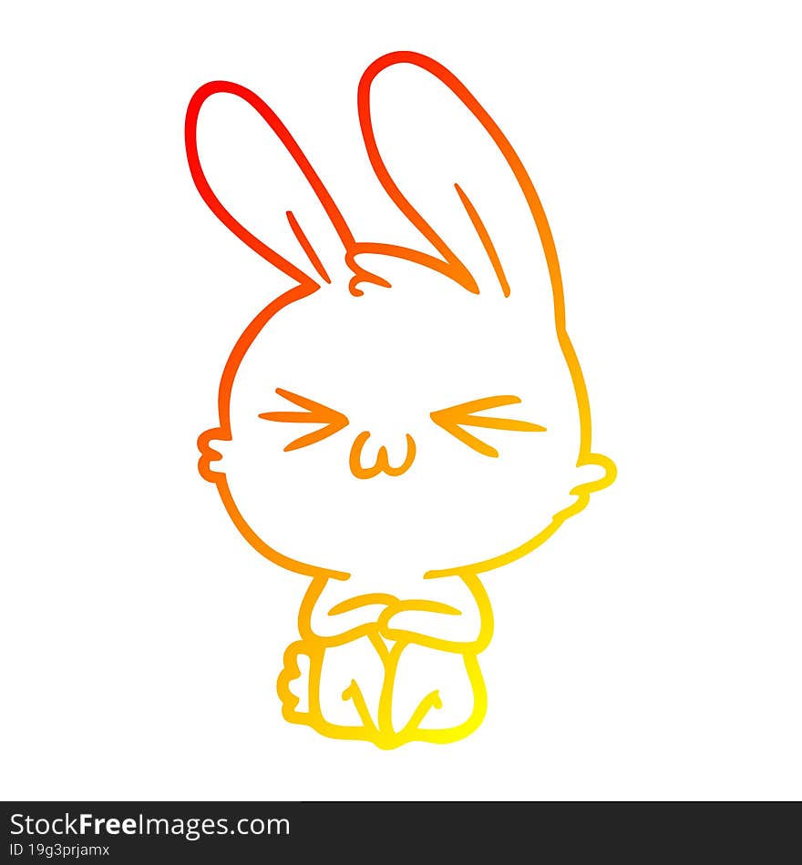 warm gradient line drawing of a cute cartoon rabbit