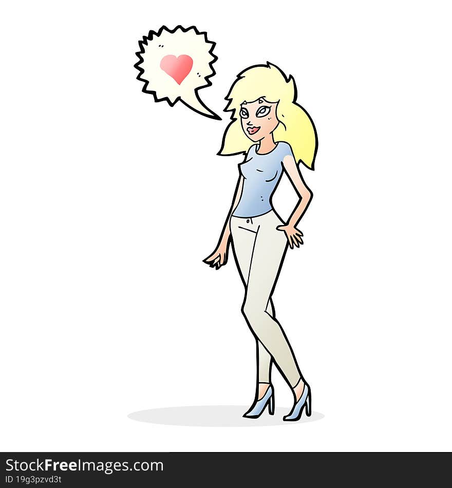 cartoon woman with love heart