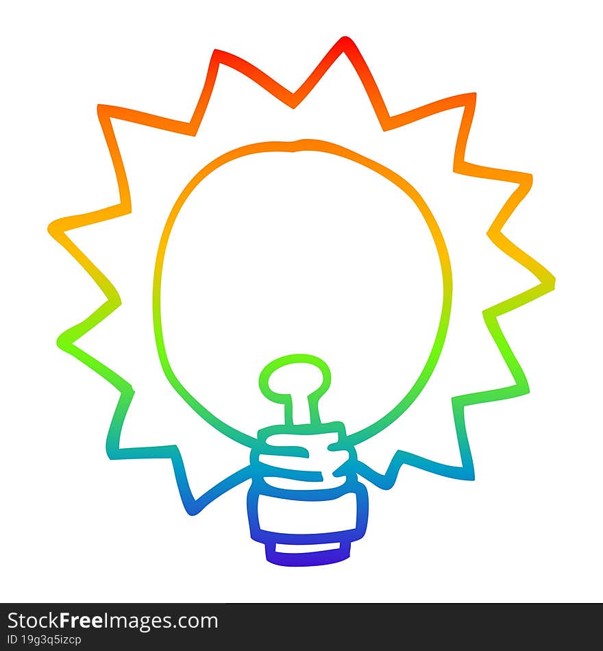 Rainbow Gradient Line Drawing Cartoon Light Bulb