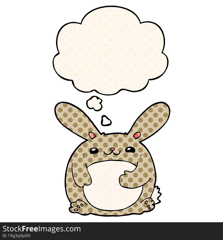 cartoon rabbit with thought bubble in comic book style