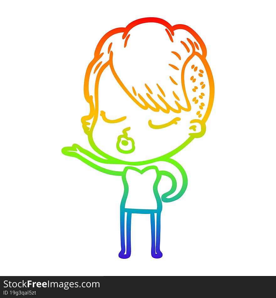 rainbow gradient line drawing cartoon pretty hipster girl