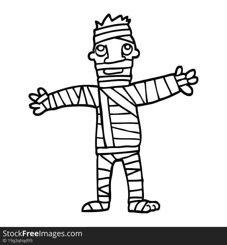 black and white cartoon man in bandages