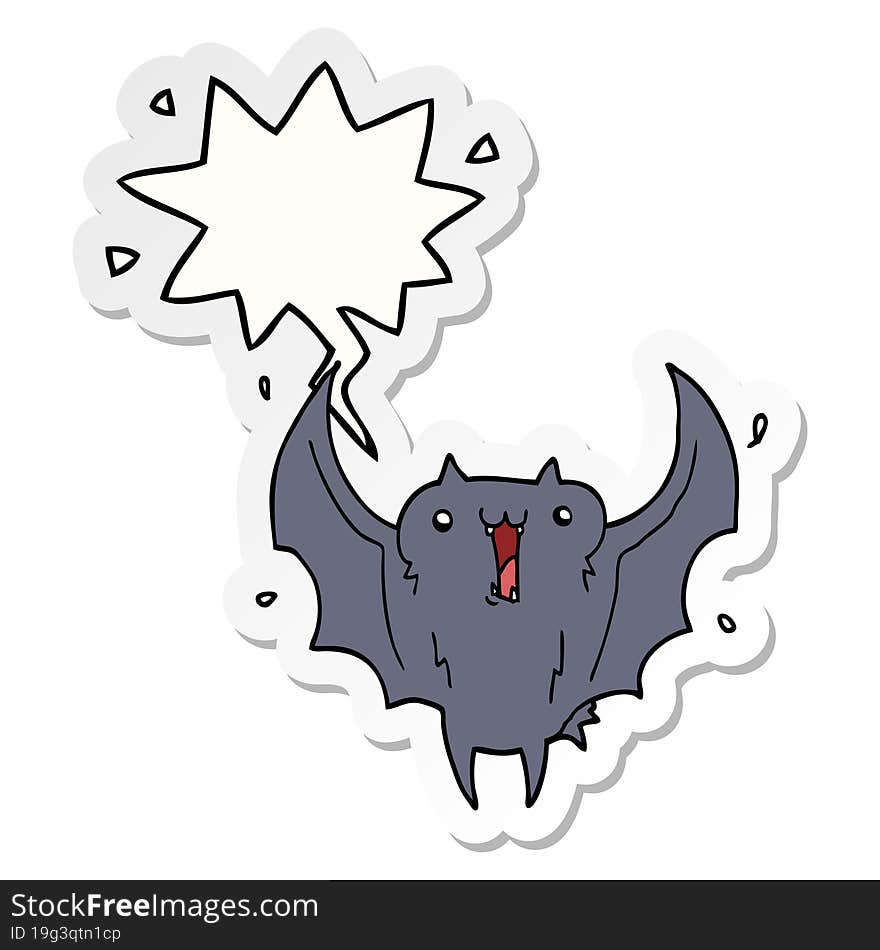 Cartoon Happy Vampire Bat And Speech Bubble Sticker