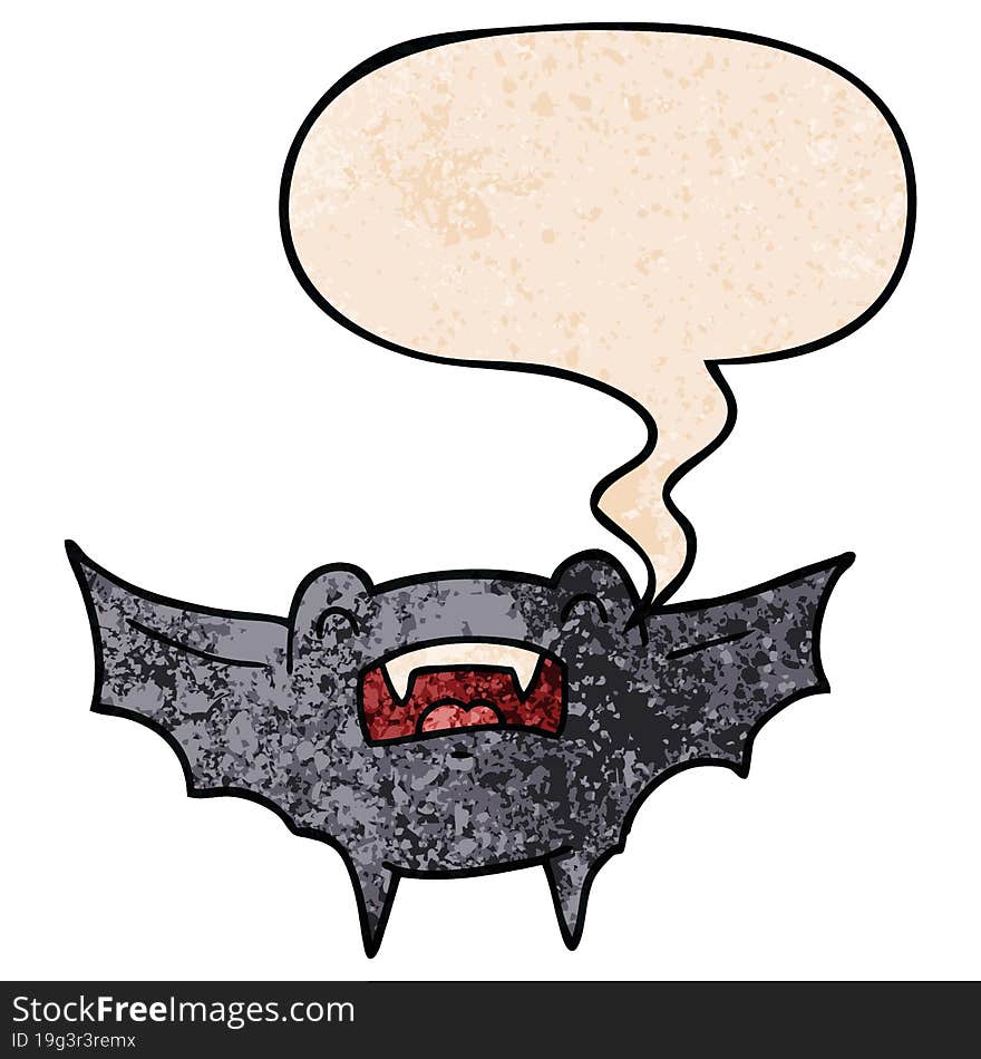 cartoon vampire bat and speech bubble in retro texture style