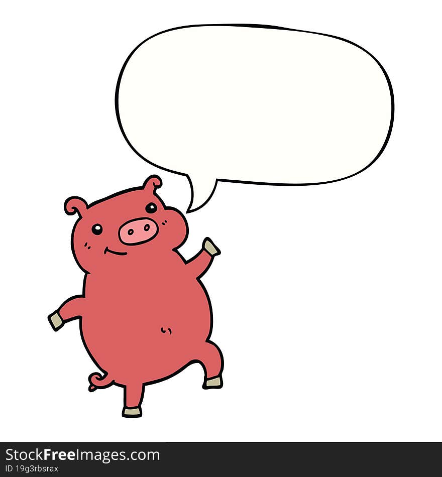 cartoon dancing pig and speech bubble