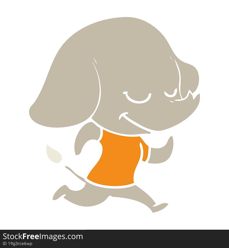 flat color style cartoon smiling elephant running