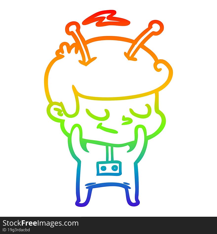 rainbow gradient line drawing shy cartoon spaceman