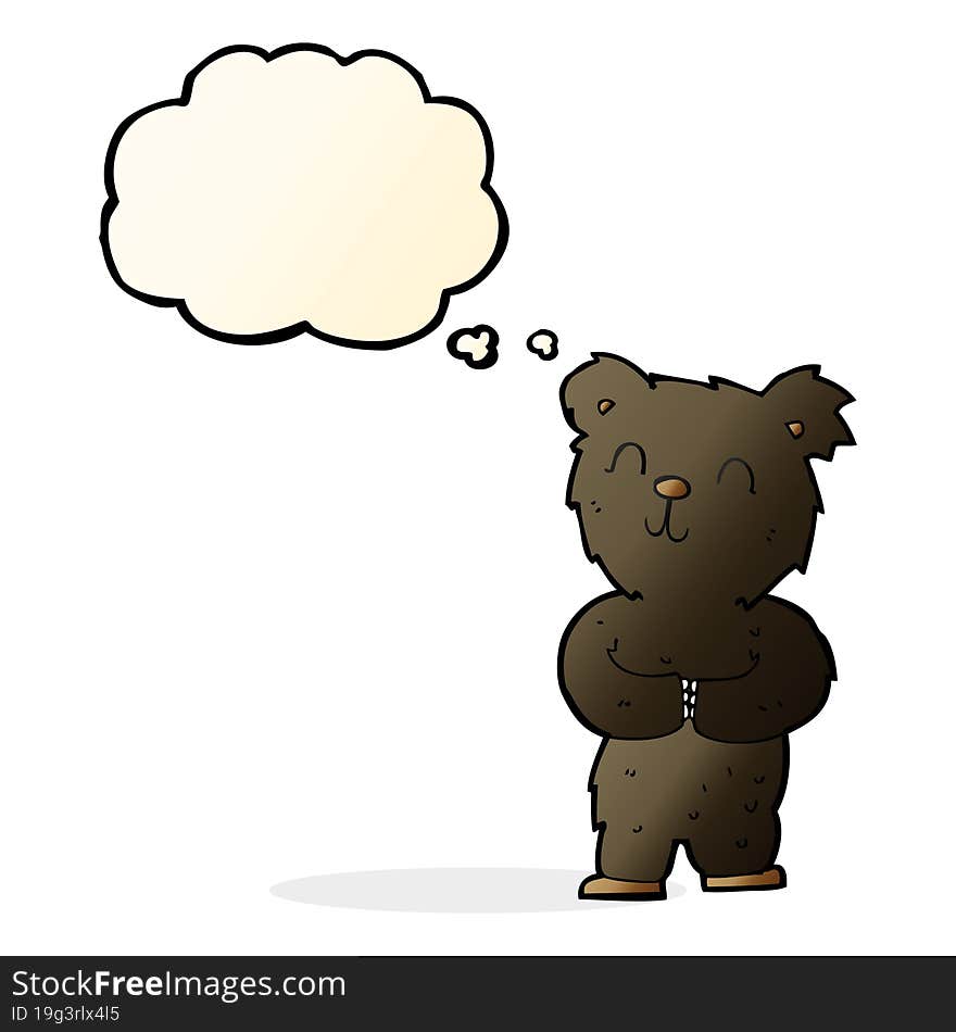 cartoon happy little black bear with thought bubble