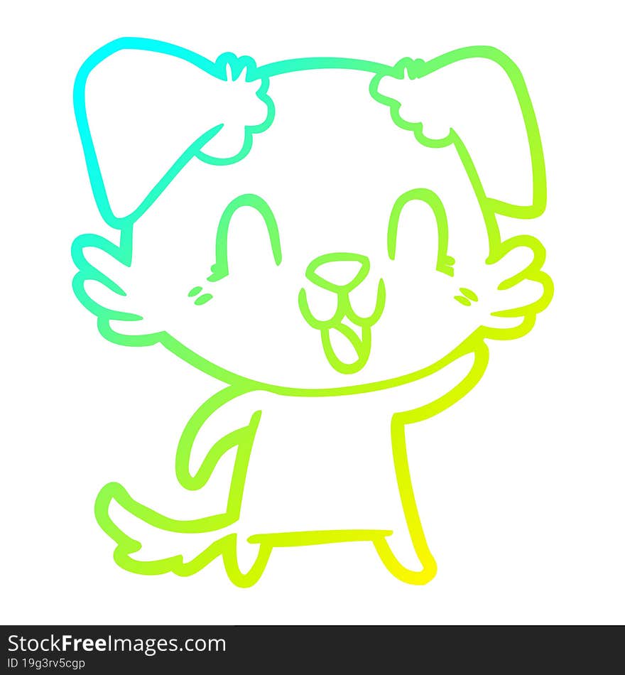 cold gradient line drawing of a laughing cartoon dog