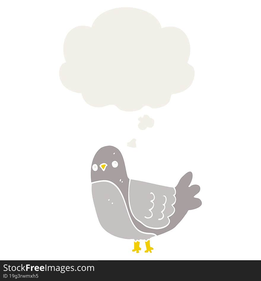 cartoon bird with thought bubble in retro style