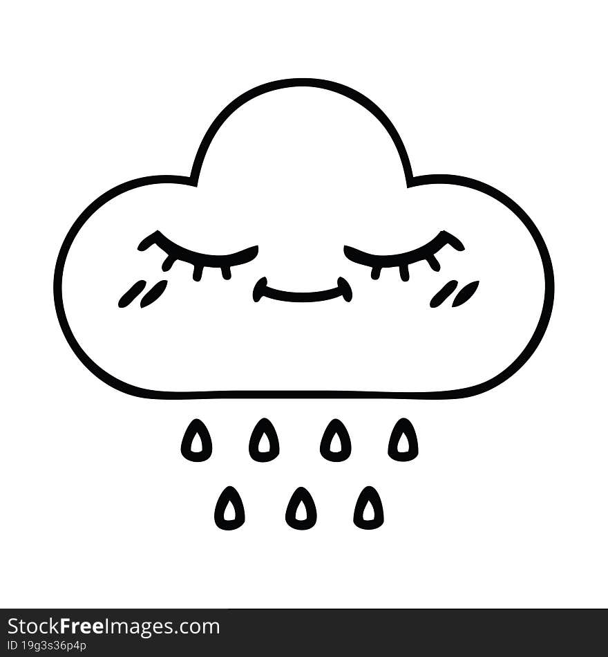 line drawing cartoon of a rain cloud