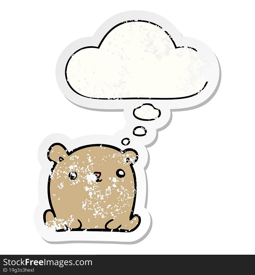 cute cartoon bear with thought bubble as a distressed worn sticker