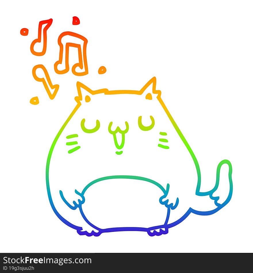 rainbow gradient line drawing of a cartoon cat singing