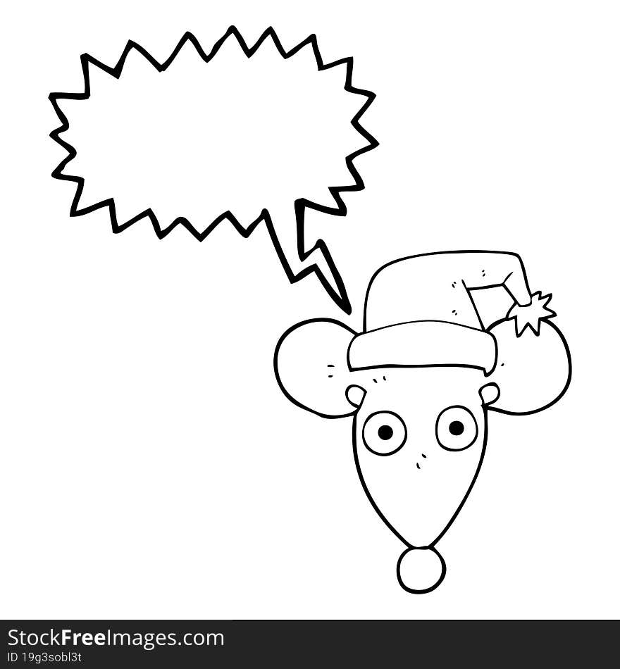 speech bubble cartoon mouse in christmas hat