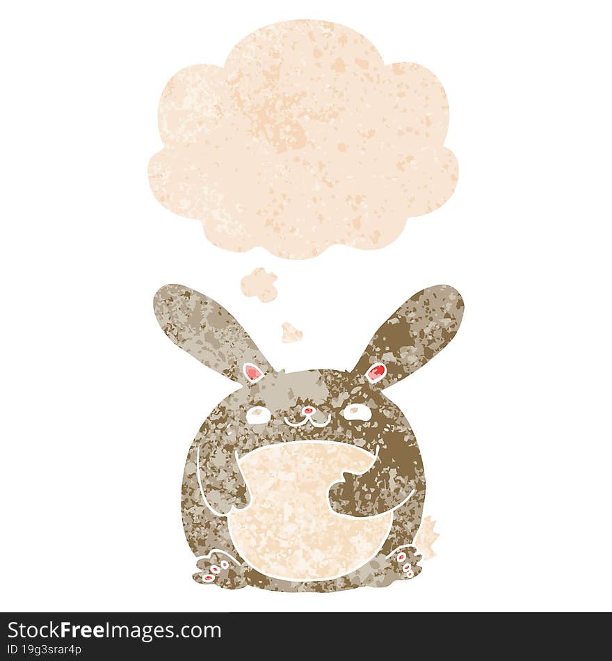 Cartoon Rabbit And Thought Bubble In Retro Textured Style