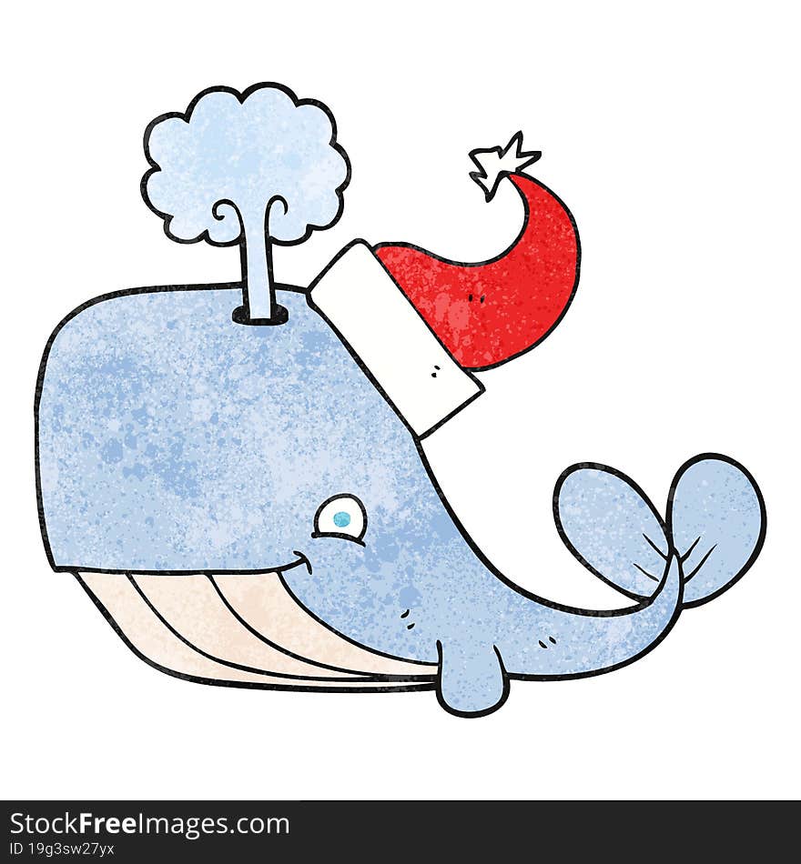 textured cartoon whale wearing christmas hat