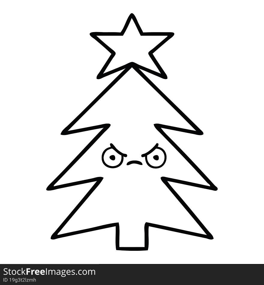 line drawing cartoon of a christmas tree