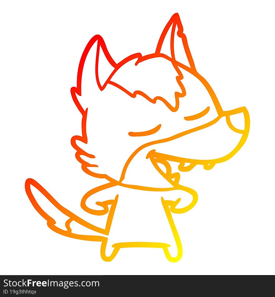 Warm Gradient Line Drawing Cartoon Wolf Laughing