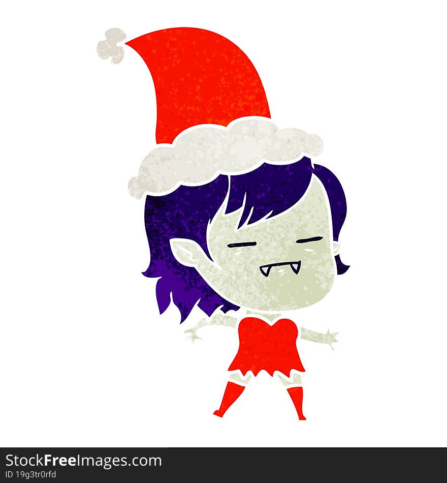 retro cartoon of a undead vampire girl wearing santa hat